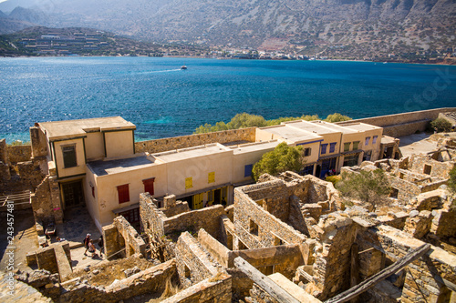 Historic architectural buildings on the island of Spinalonga. Buildings in the Spinalonga fortress in Crete, Greece.