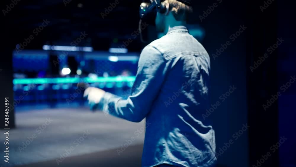 Active Man Playing VR Quest Adventure Videogame Active Man Playing VR Quest Adventure Videogame