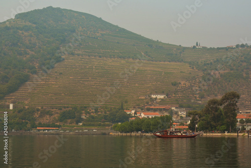 View from the Douro river to Pinhao vilage in Portugal 