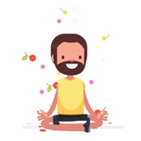 Cute people meditating - Vector illustration