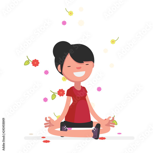 Cute people meditating - Vector illustration
