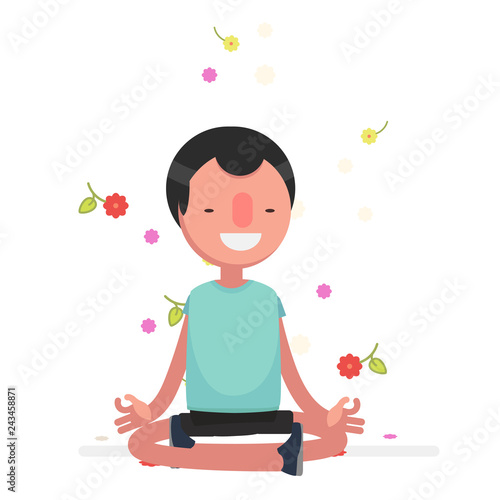 Cute people meditating - Vector illustration