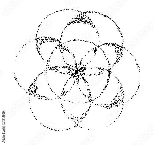 Illustration of the flower of life in the style of dotwork. Tattoo idea.