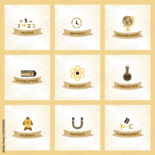 assembly flat shading style icons rocket science geography physics languages history math biology chemistry lesson