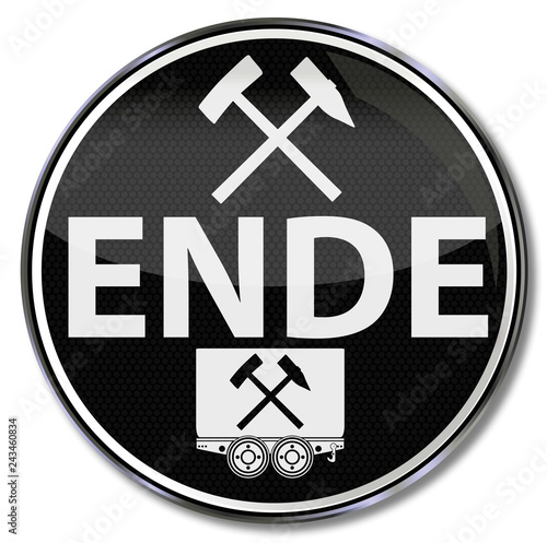 Schild mit Kohlelore und Ende des Kohleanbaues