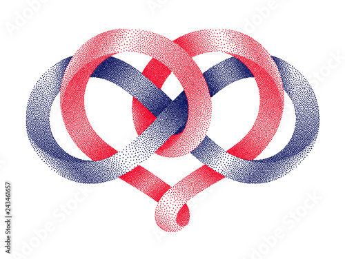 Heart with infinity symbol of stippled mobius strip. Eternal love sign. Vector illustration.