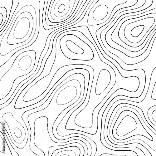 Topographic map lines. Actual topography map. Black and white seamless design, remarkable tileable isolines pattern. Vector illustration.