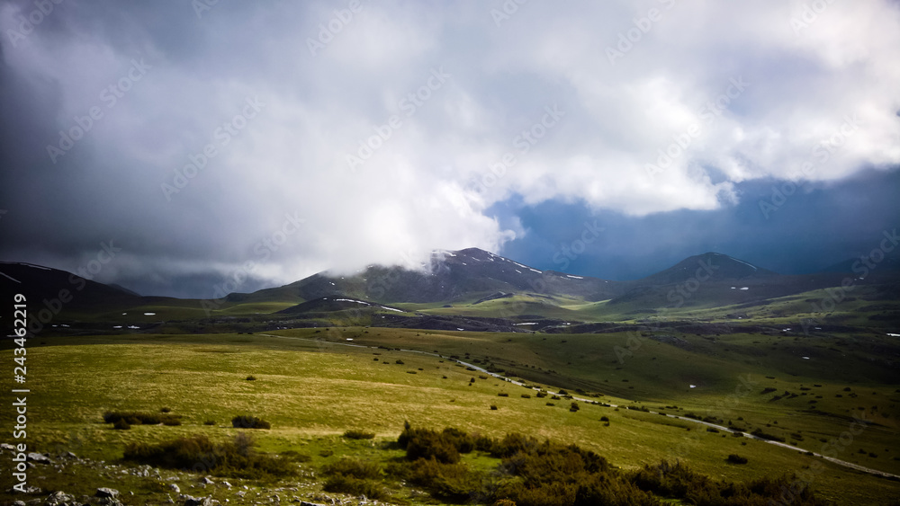Obraz premium Cloudy Landscape of Mavrovo national park with mountain, FYR Mac