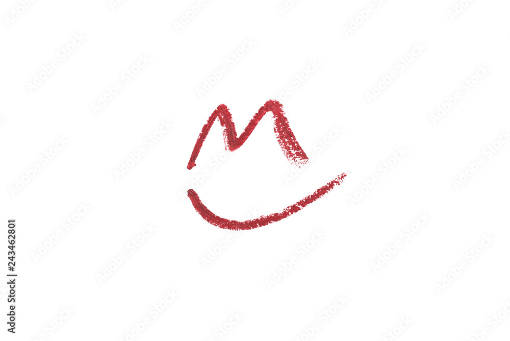 Fototapeta premium Lips drawn with color lipstick isolated on white.