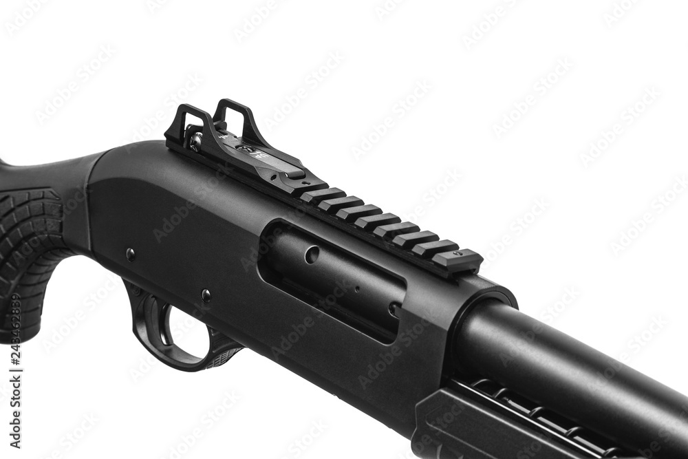modern black shotgun isolated on white