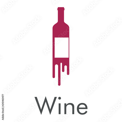 Logotipo abstracto con texto Wine con botella de vino goteando en color morado