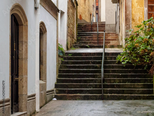 Steps and handrails in the rain - Cee, Galicia, Spain