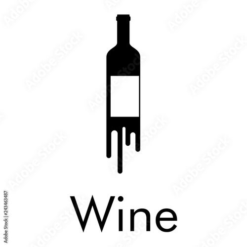 Logotipo abstracto con texto Wine con botella de vino goteando en color negro