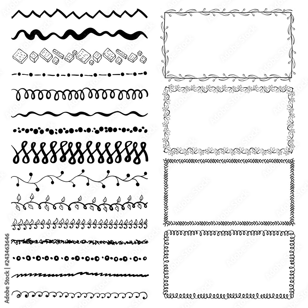 set of hand-drawn doodle frames. Sketch borders
