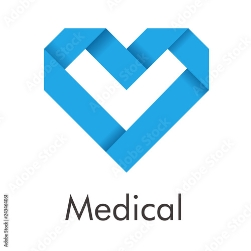 Logotipo abstracto con texto Medical con corazón lineal estilo origami en gradiente azul