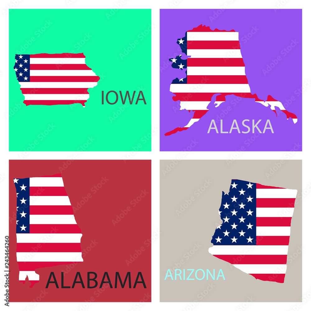 Poster Map Of United States Of America With State Names Flag Print Map