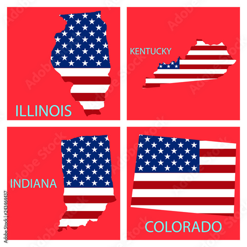 Poster map of United States of America with state names. Flag print map of USA for geographic themes. Hand-drawn map with states.