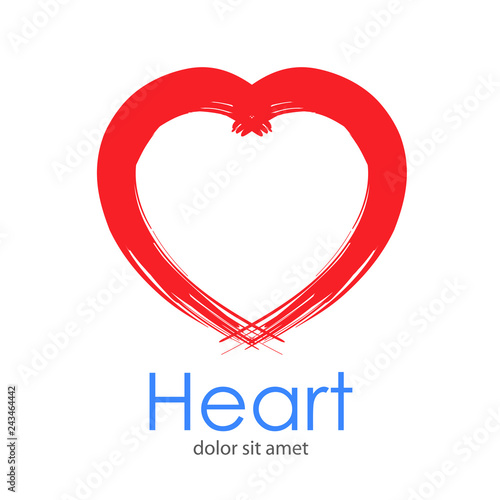 Logotipo abstracto con texto Heart con corazón como pincelada en color rojo 