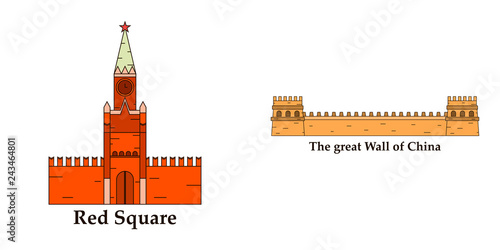 Travel, journey concept. Famous monuments of world countries. Vector illustration