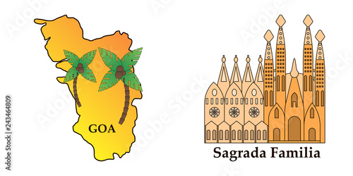 Travel, journey concept. Famous monuments of world countries. Vector illustration