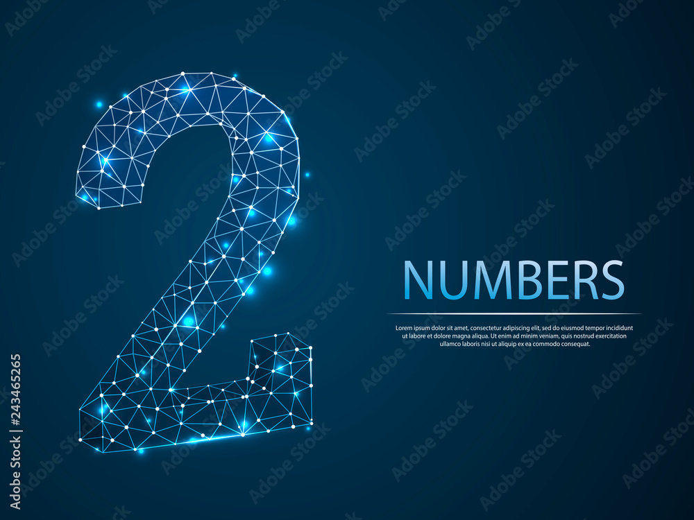number two low poly abstract illustration consisting of points, lines, and shapes in the form of planets, stars and the universe. Vector digit 2 wireframe concept. number two low poly abstract illustration consisting of points, lines, and shapes in the form of planets, stars and the universe. Vector digit 2 wireframe concept.