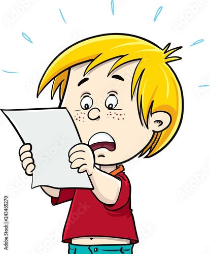 Boy reading from paper illustration - Vector