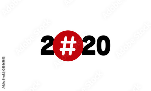 Year 2020 Typography Concept Design with Hashtag Icon