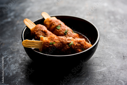 Soya Chaap Curry served in a bowl. Healthy recipe popular in India and Pakistan