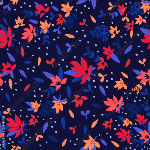 Seamless Floral Pattern. Fashion textile pattern with decorative leaves, flow...