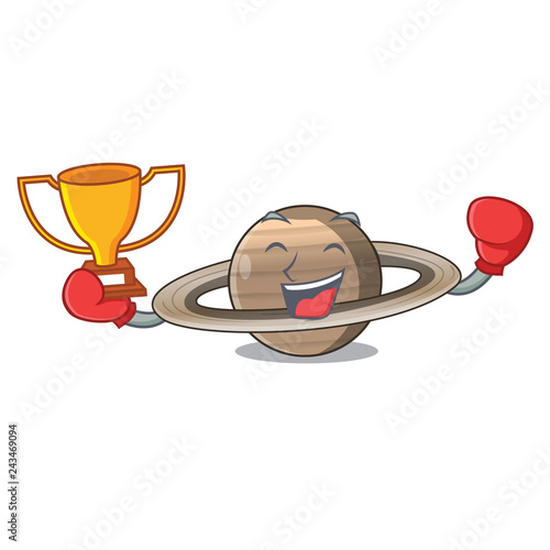 Boxing winner planet saturn above the sky cartoon