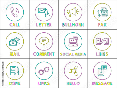 Bright Round Linear Icons with Special Symbols Set