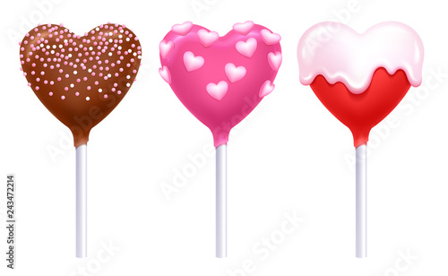 Valentine's day lollipops cake pops set vector illustration.