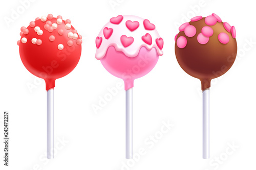 Valentine's day lollipops cake pops set vector illustration. photo