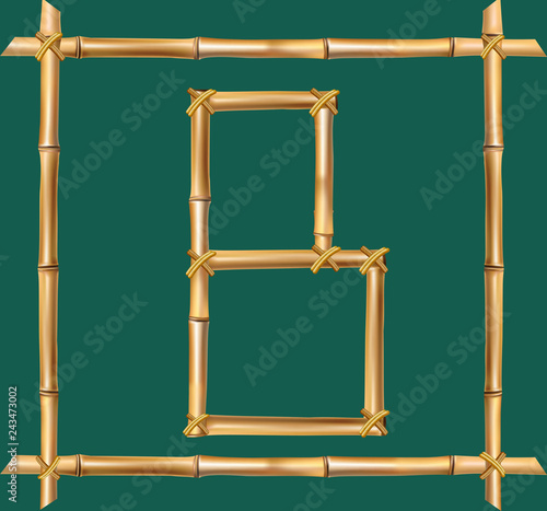 Capital letter B made of realistic brown dry bamboo poles inside of wooden stick frame