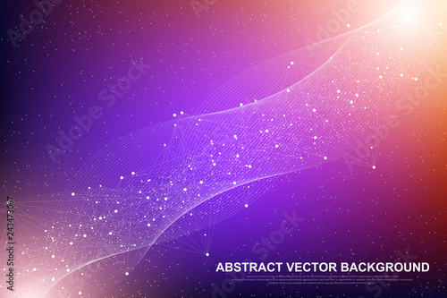 Abstract polygonal background with connected lines and dots. Minimal geometric pattern, molecular texture. Graphic plexus background. Science, medicine, technology concept. Vector illustration.