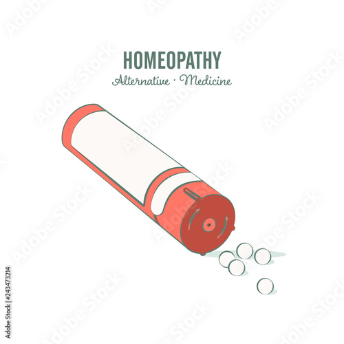 Homeopathic medicine line illustration on a white background. Homeopathic pills. Alternative medicine