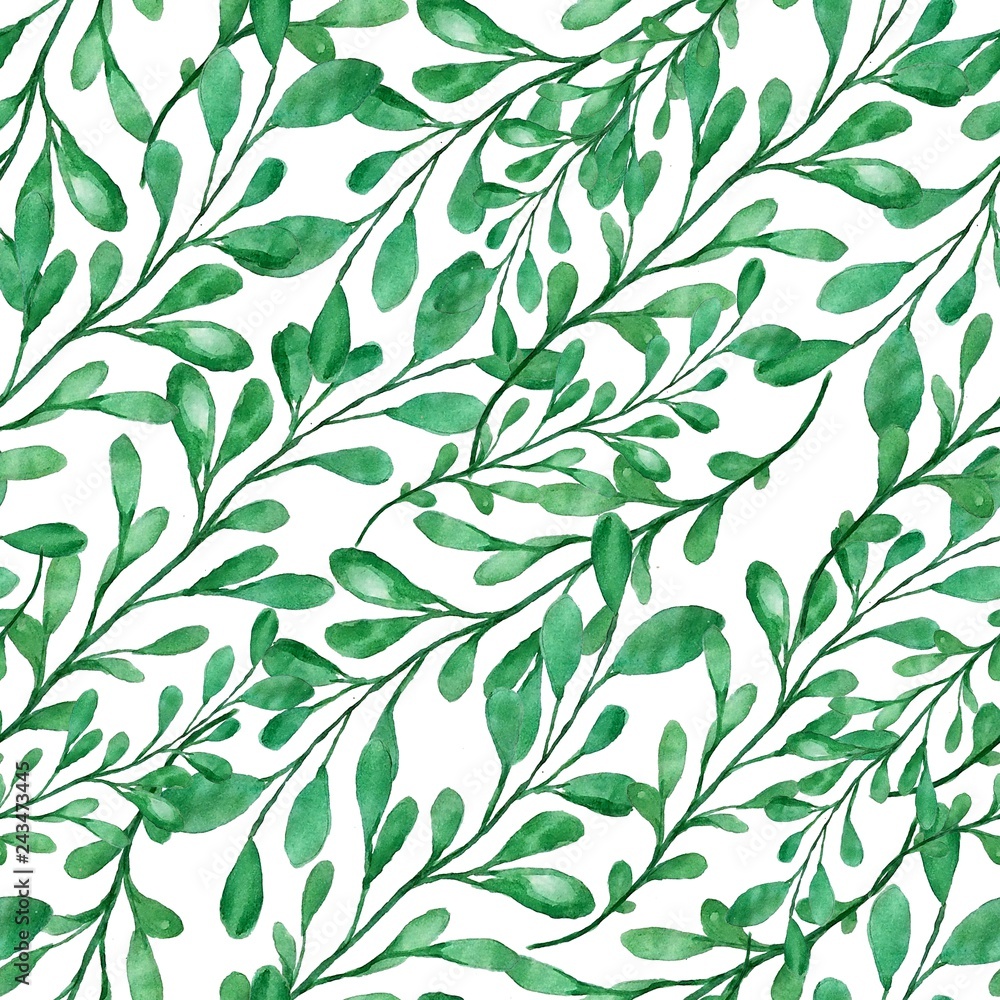 Beautiful watercolor pattern with green leaves Beautiful watercolor pattern with green leaves