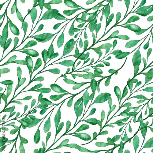 Beautiful watercolor pattern with green leaves