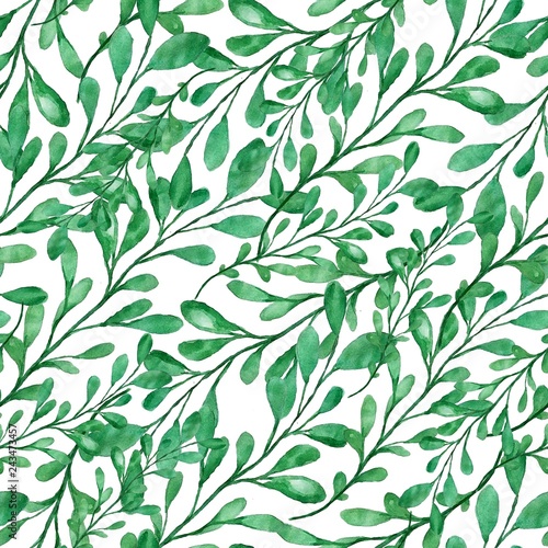 Beautiful watercolor pattern with green leaves