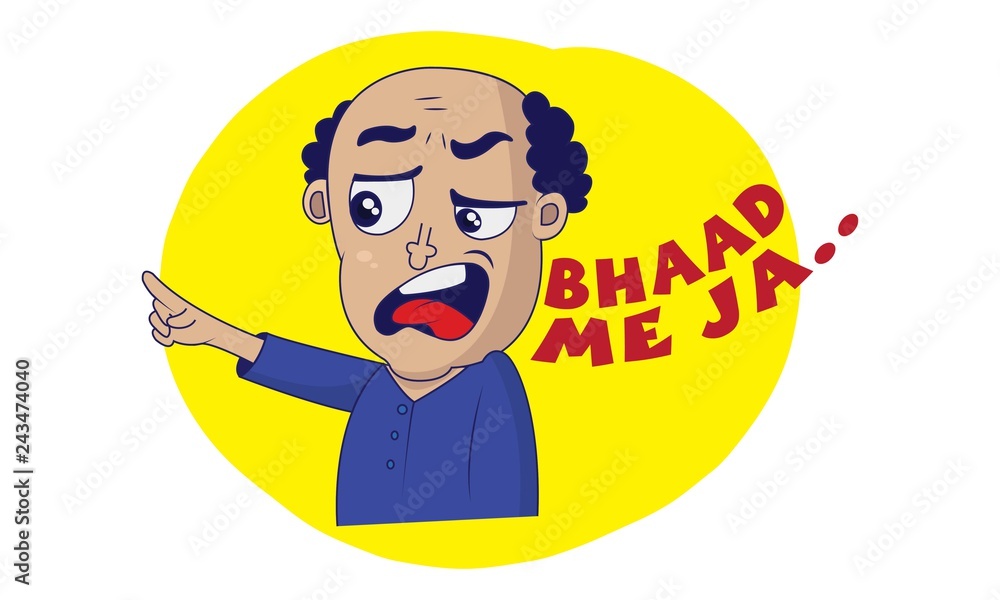 Indian themed Chat Stickers - a Angry man saying go to hell. Vector  Illustration. Isolated on white background. Stock Vector | Adobe Stock