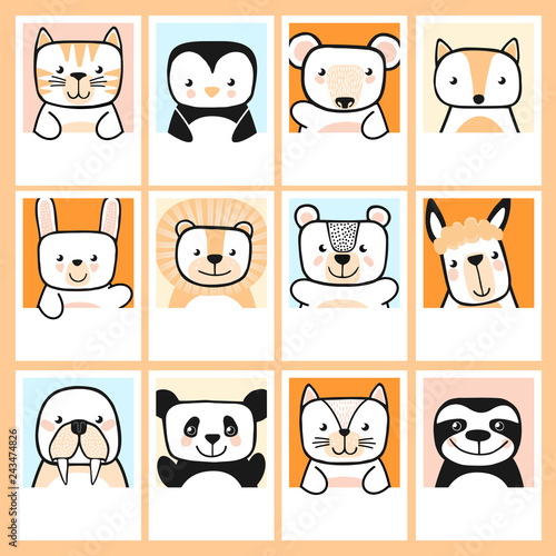 Calendar with cute animals. Set vector posters.