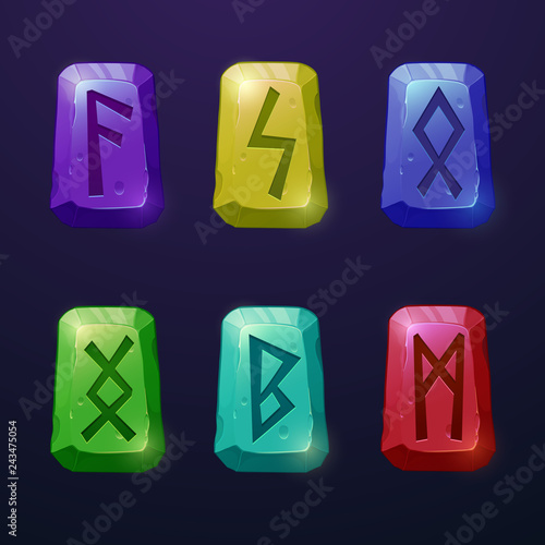 Set of runic stones.Cartoon GUI asset.