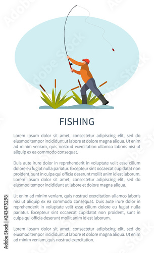 Fishman Standing on Riverside and Throwing Rod