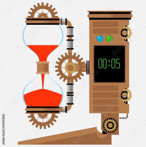 Hourglass in steampunk style. Vector illustration on a fashionable steampunk theme.