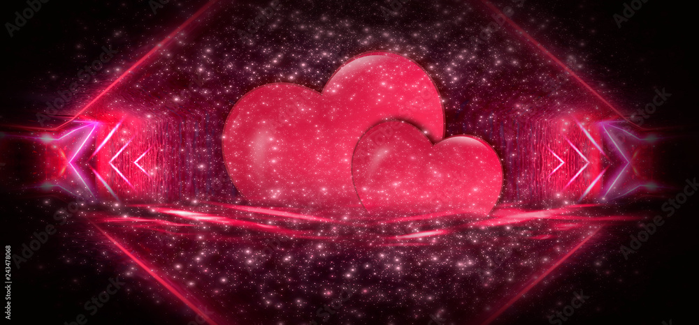 Valentines day sale background red with heart. Red romantic background for greeting cards or covers for the holiday of St. Valentine. Festive red background with hearts, sparkles, gradients, neon ligh Valentines day sale background red with heart. Red romantic background for greeting cards or covers for the holiday of St. Valentine. Festive red background with hearts, sparkles, gradients, neon ligh