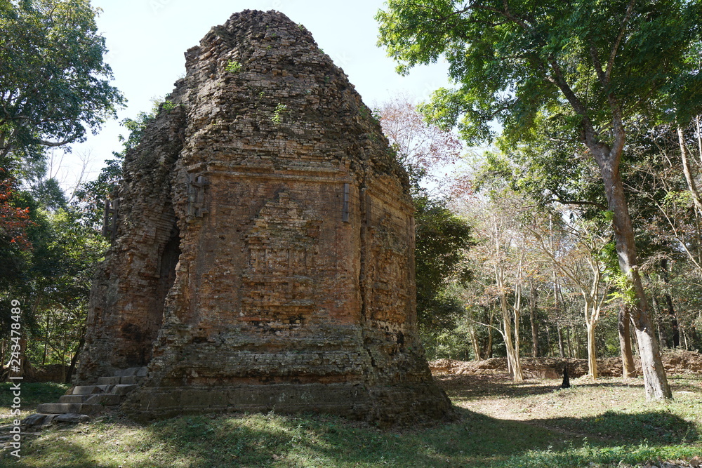 Kampong Thom, Cambodia-January 12, 2019: A temple called S7 at Prasat Yeah Puon in Sambor Prei Kuk in Cambodia
