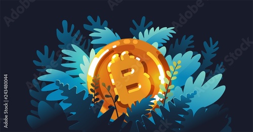 Bitcoin logo in shining golden color