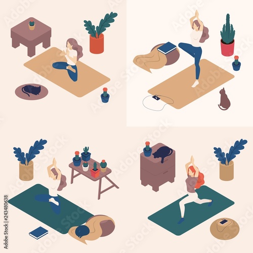 Isometric Young Women Their Free Time Doing Yoga