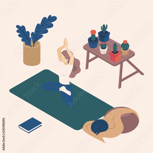 Isometric Young Women Their Free Time Doing Yoga