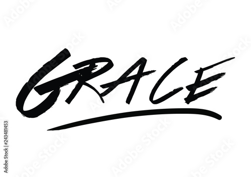 Grace text print in vector, wall print in vector, hand drawn in black color.